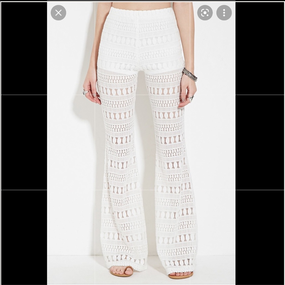 Cream/white crochet mesh pants